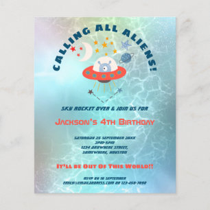 Prospectus 11,4 Cm X 14,2 Cm PAPIER Aliens 4ème anniversaire Invitation