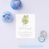 Prospectus 11,4 Cm X 14,2 Cm PAPIER | Eucalyptus Cross Christening Turquoise In (Simple)