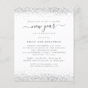 Prospectus 11,4 Cm X 14,2 Cm PAPIER Invitation Nouvel An Pailleté Argent Glam