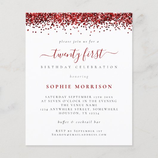 Prospectus 11,4 Cm X 14,2 Cm PAPIER Parties scintillant rouge Vingt Invitation  (Devant)