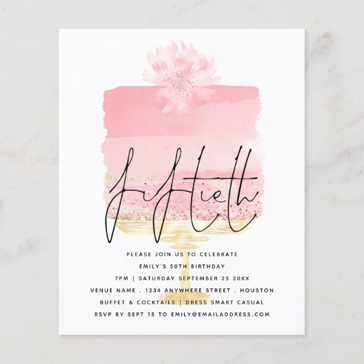 Prospectus 11,4 Cm X 14,2 Cm PAPIER | Pink Cake Script 50th Birthday Invitation (Devant)