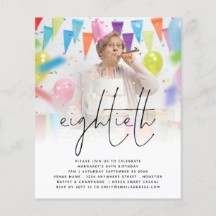 Prospectus 11,4 Cm X 14,2 Cm PAPIER Script Photo 80th Birthday Party Invitatio