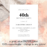 Prospectus 11,4 Cm X 14,2 Cm PAPIER Texte simple N'importe quelle couleur 40e a<br><div class="desc">PAPIER Texte simple Noir et blanc ou toute couleur 40e anniversaire Invitation. Une alternative de 4, 5 x 5, 6 pouces entièrement personnalisable,  rapport qualité/prix PAPER,  pas de carte,  fournie SANS enveloppe (A6 sont la taille la plus proche à adapter).</div>