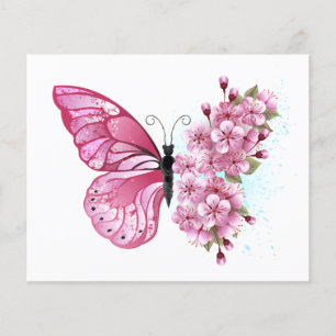 Prospectus 11,4 Cm X 14,2 Cm Papillon à fleurs avec Sakura rose