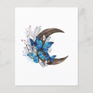 Prospectus 11,4 Cm X 14,2 Cm Papillons bleus sur croissant en bois