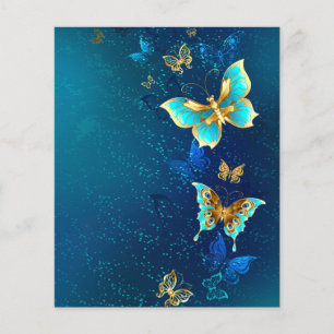Prospectus 11,4 Cm X 14,2 Cm Papillons d'or sur un Arrière - plan bleu