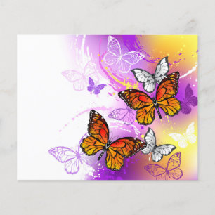 Prospectus 11,4 Cm X 14,2 Cm Papillons Monarque sur Arrière - plan pourpre