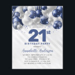 Prospectus 11,4 Cm X 14,2 Cm Parties scintillant Bleue Bleu Argent 21e annivers<br><div class="desc">Glam Moderne Marine Bleu Balloon Argent Parties scintillant Étincelle N'importe quel âge Anniversaire Invitation</div>