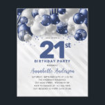 Prospectus 11,4 Cm X 14,2 Cm Parties scintillant Bleue Bleu Argent 21e annivers<br><div class="desc">Glam Moderne Marine Bleu Balloon Argent Parties scintillant Étincelle N'importe quel âge Anniversaire Invitation</div>
