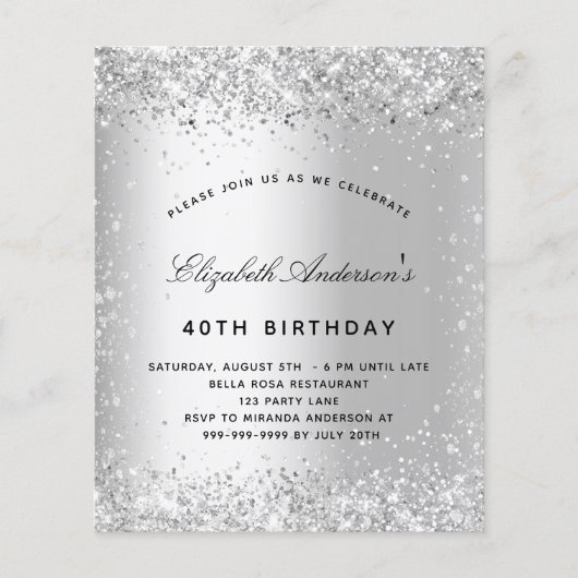 Prospectus 11,4 Cm X 14,2 Cm Parties scintillant d'argent d'anniversaire scinti (Devant)