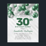 Prospectus 11,4 Cm X 14,2 Cm Parties scintillant de ballons d'argent Glam Green<br><div class="desc">Glam moderne Emerald Green Balloon Parties scintillant étincelante étincelle à tout âge Anniversaire Invitation</div>