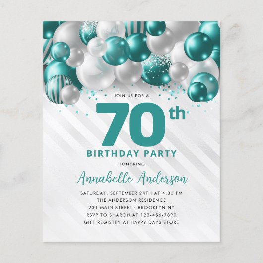 Prospectus 11,4 Cm X 14,2 Cm Parties scintillant de ballons d'argent Turquoise  (Devant)