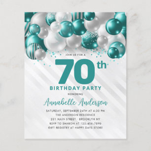 Prospectus 11,4 Cm X 14,2 Cm Parties scintillant de ballons d'argent Turquoise 