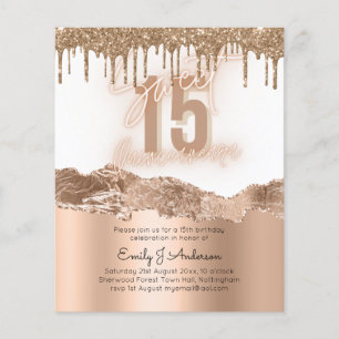 Prospectus 11,4 Cm X 14,2 Cm Parties scintillant d'huile d'or budget Quinceaner
