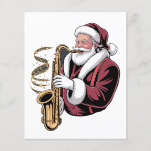 Prospectus 11,4 Cm X 14,2 Cm Père Noël Jouer Saxophone Xmas Musicien Saxophonis