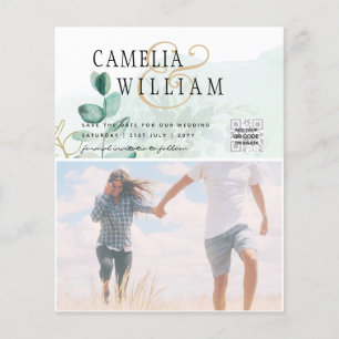 Prospectus 11,4 Cm X 14,2 Cm PHOTO BUDGET Green Wedding Enregistrer la date QRc
