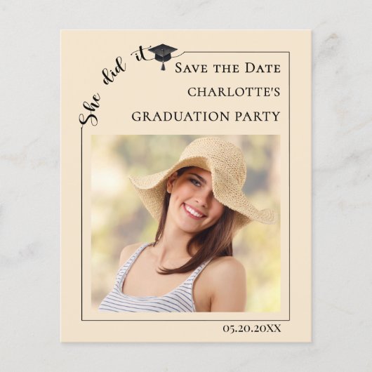 Prospectus 11,4 Cm X 14,2 Cm Photo Champagne Graduation Save the Date (Devant)