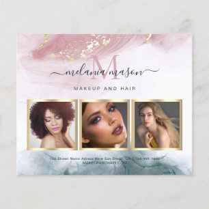 Prospectus 11,4 Cm X 14,2 Cm Photo d'encre d'alcool couleur or bleu Aquarelle b