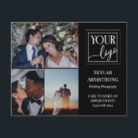 Prospectus 11,4 Cm X 14,2 Cm Photographie noire Logo Photographe professionnel<br><div class="desc">Flyer recto verso pour un photographe professionnel,  où vous pouvez présenter trois de vos photos avec votre logo. Ajoutez votre nom et spécialité ou titre ou service sur la couverture. Le dos présente un faux bec doré,  un autre logo,  et vos coordonnées en noir.</div>