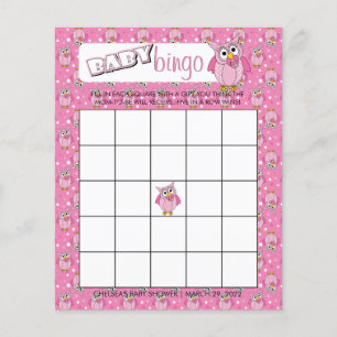 Prospectus 11,4 Cm X 14,2 Cm Pink Polka Dot Owl Baby shower Thème Bingo Jeu