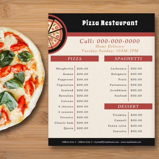 Prospectus 11,4 Cm X 14,2 Cm Pizza Restaurant, Menu & Tarifs Circulaire