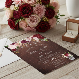 Prospectus 11,4 Cm X 14,2 Cm Pot en bois rustique rose blush bordeaux Rose Budg