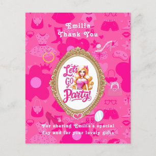 Prospectus 11,4 Cm X 14,2 Cm Poupée rétro rose Girly Allons faire la fête Anniv