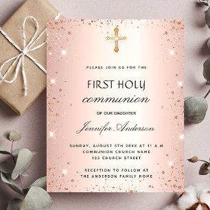 Prospectus 11,4 Cm X 14,2 Cm Première communion rose d'or budget invitation