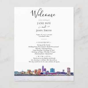 Prospectus 11,4 Cm X 14,2 Cm Programme de mariage Cleveland Skyline Circulaire