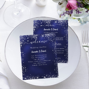 Prospectus 11,4 Cm X 14,2 Cm Programme de mariage Menu Marine bleu argent budge
