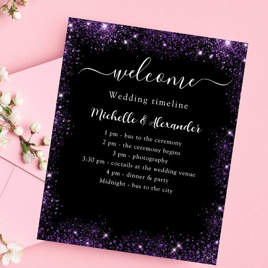 Prospectus 11,4 Cm X 14,2 Cm Programme de mariage noir violet bienvenue