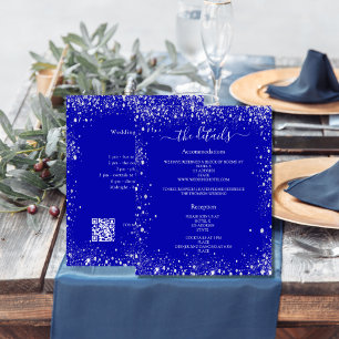 Prospectus 11,4 Cm X 14,2 Cm Programme de mariage Royal bleu argent détails QR