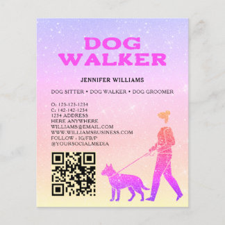 Prospectus 11,4 Cm X 14,2 Cm Promeneur de chien Code QR Strass Rose Or Services