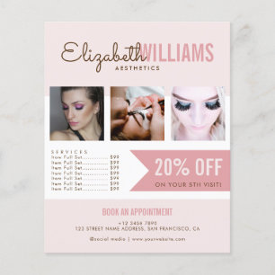 Prospectus 11,4 Cm X 14,2 Cm Promotion du Salon de Beauté Rose Chic Blush