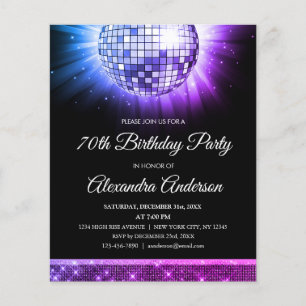 Prospectus 11,4 Cm X 14,2 Cm Purple 70th Birthday Party 70's Disco Ball