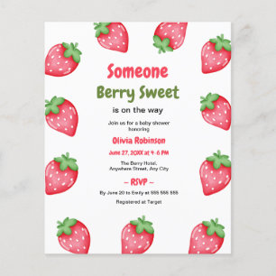 Prospectus 11,4 Cm X 14,2 Cm Quelqu'un Berry Sweet Strawberry Baby shower Invit