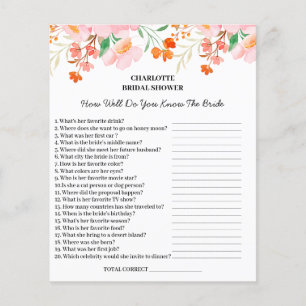 Prospectus 11,4 Cm X 14,2 Cm Question de trivia pour une douche de mariée flora