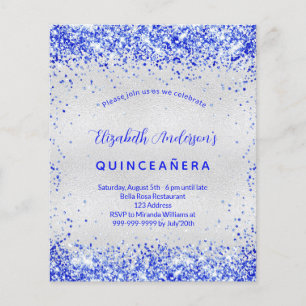 Prospectus 11,4 Cm X 14,2 Cm Quinceanera argent royal bleu budget invitation