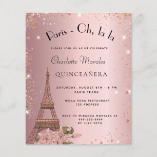 Prospectus 11,4 Cm X 14,2 Cm Quinceanera Paris blush rose invitation budget