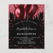Prospectus 11,4 Cm X 14,2 Cm Quinceanera parties scintillant rouge noir invitat (Devant)