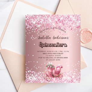 Prospectus 11,4 Cm X 14,2 Cm Quinceanera rose carrosse invitation budget
