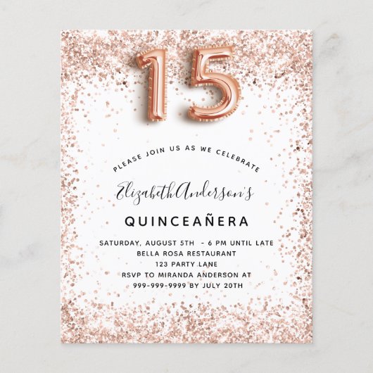 Prospectus 11,4 Cm X 14,2 Cm Quinceanera rose or blanc budget (Devant)