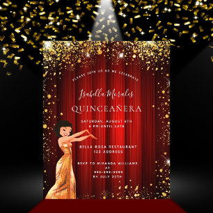 Prospectus 11,4 Cm X 14,2 Cm Quinceanera rouge or robe budget invitation
