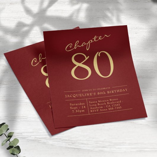 Prospectus 11,4 Cm X 14,2 Cm Red Gold Budget 80th Birthday Invitation