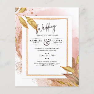 Prospectus 11,4 Cm X 14,2 Cm ROSE BUDGET Gold Feuilles de mariage Inviter QR Co