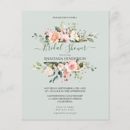 Prospectus 11,4 Cm X 14,2 Cm Rose - Douche nuptiale. Invitation Au Budget. (Devant)