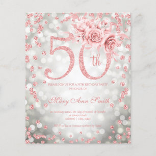 Prospectus 11,4 Cm X 14,2 Cm Rose Gold Floral 50e Anniversaire Lumières Invitat