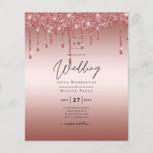 Prospectus 11,4 Cm X 14,2 Cm Rose Parties scintillant de goutte d'or Mariage mo