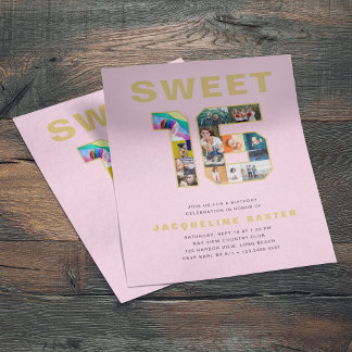 Prospectus 11,4 Cm X 14,2 Cm Rose Sweet 16 Anniversaire Photo Gold