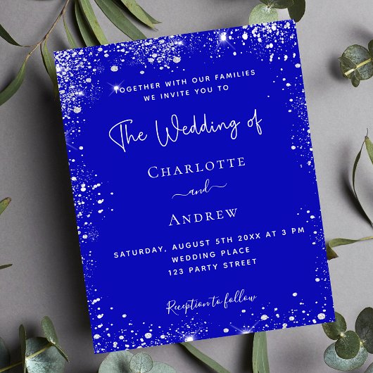 Prospectus 11,4 Cm X 14,2 Cm Royal blue silver QR RSVP wedding invitation